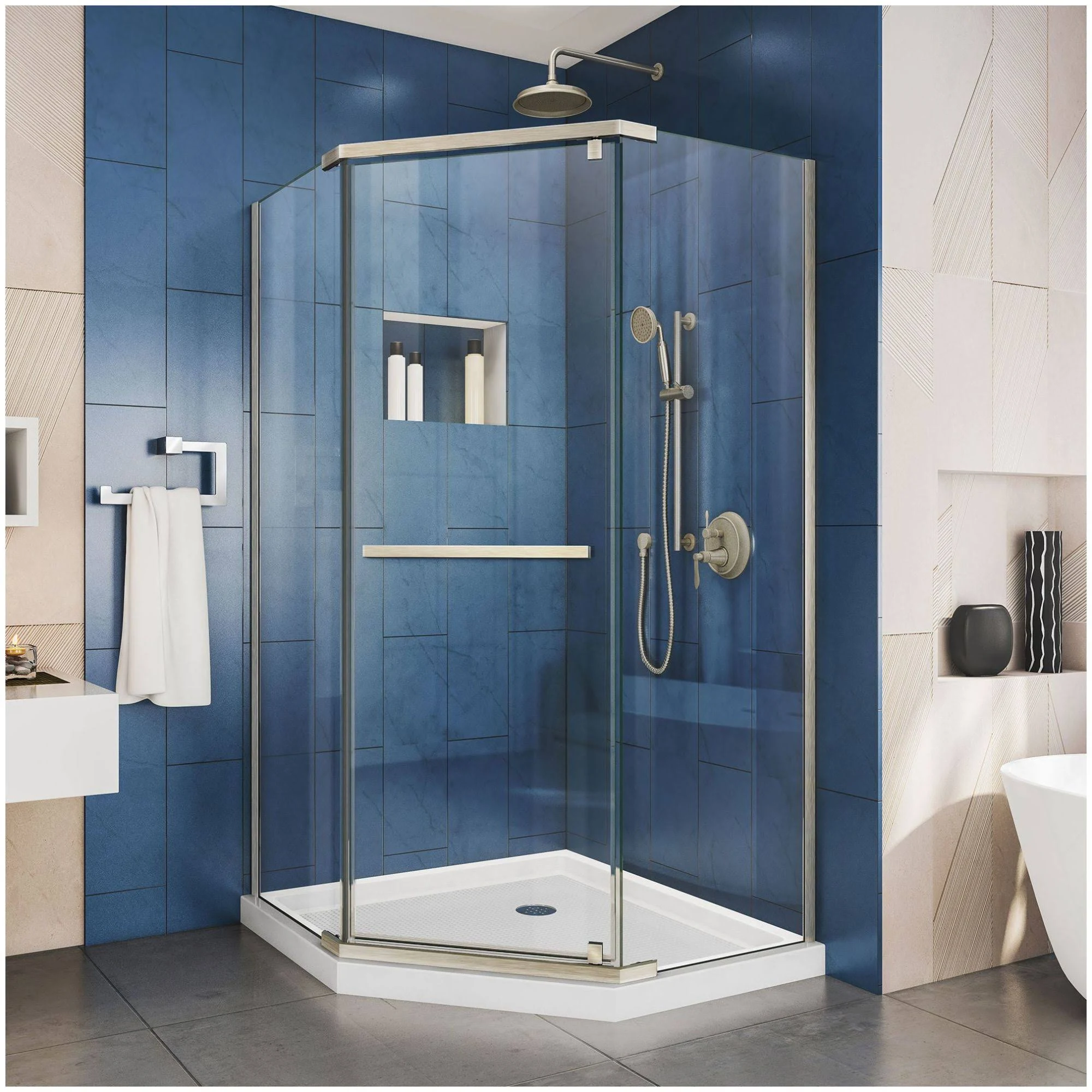 DreamLine Prism 36 in. x 74 3/4 in. Frameless Pivot Shower Enclosure, Chrome with Black Base Kit