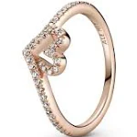 Pandora 189302C01 Sparkling Wishbone Heart Ring 7.5 / Rose