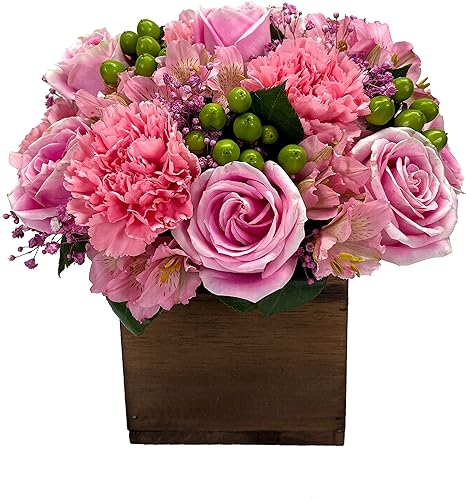 Tickled Pink by Arabella Bouquets with Free Elegant, Hand-Blown Glass Vase (Fresh ...