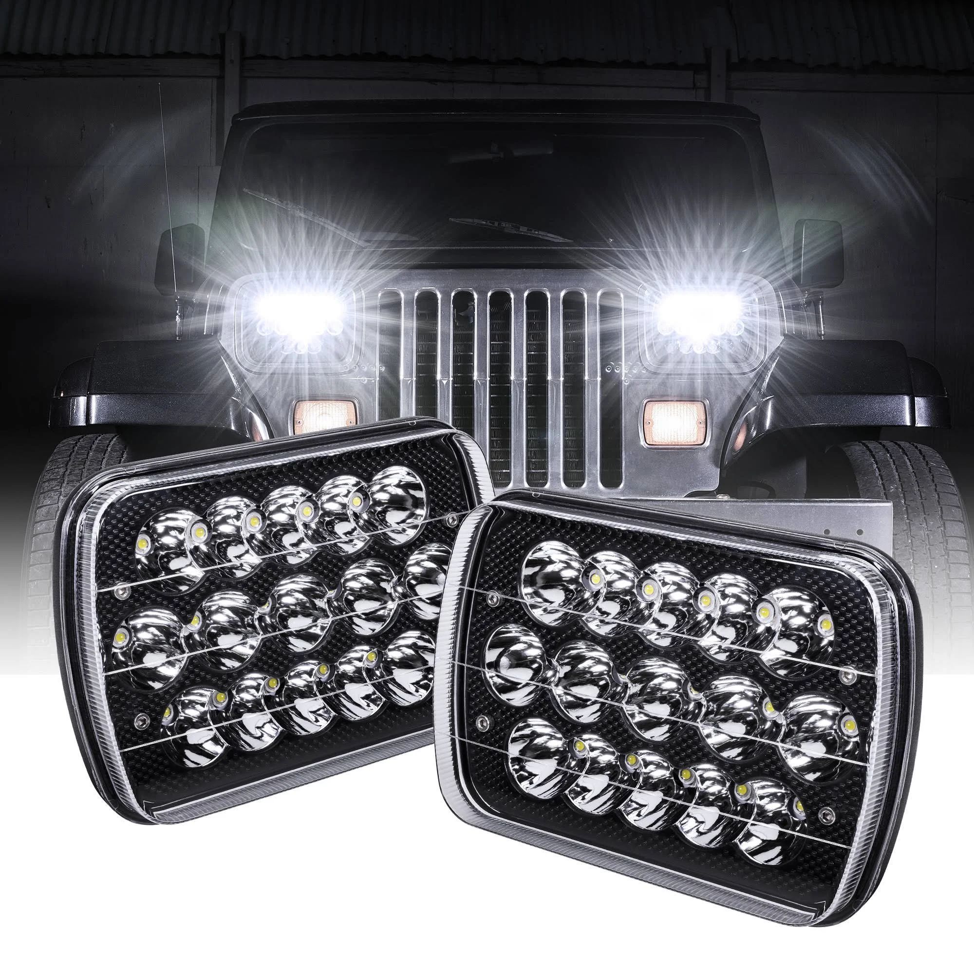 7x6&#034; 5x7 inch Projector LED Headlight H4 Hi-Low Beam DRL for Jeep Cherokee XJ YJ