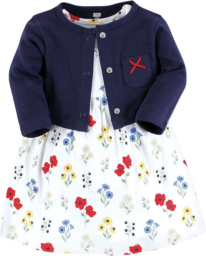 Hudson Baby Baby Girls' Cotton Dress and Cardigan Set