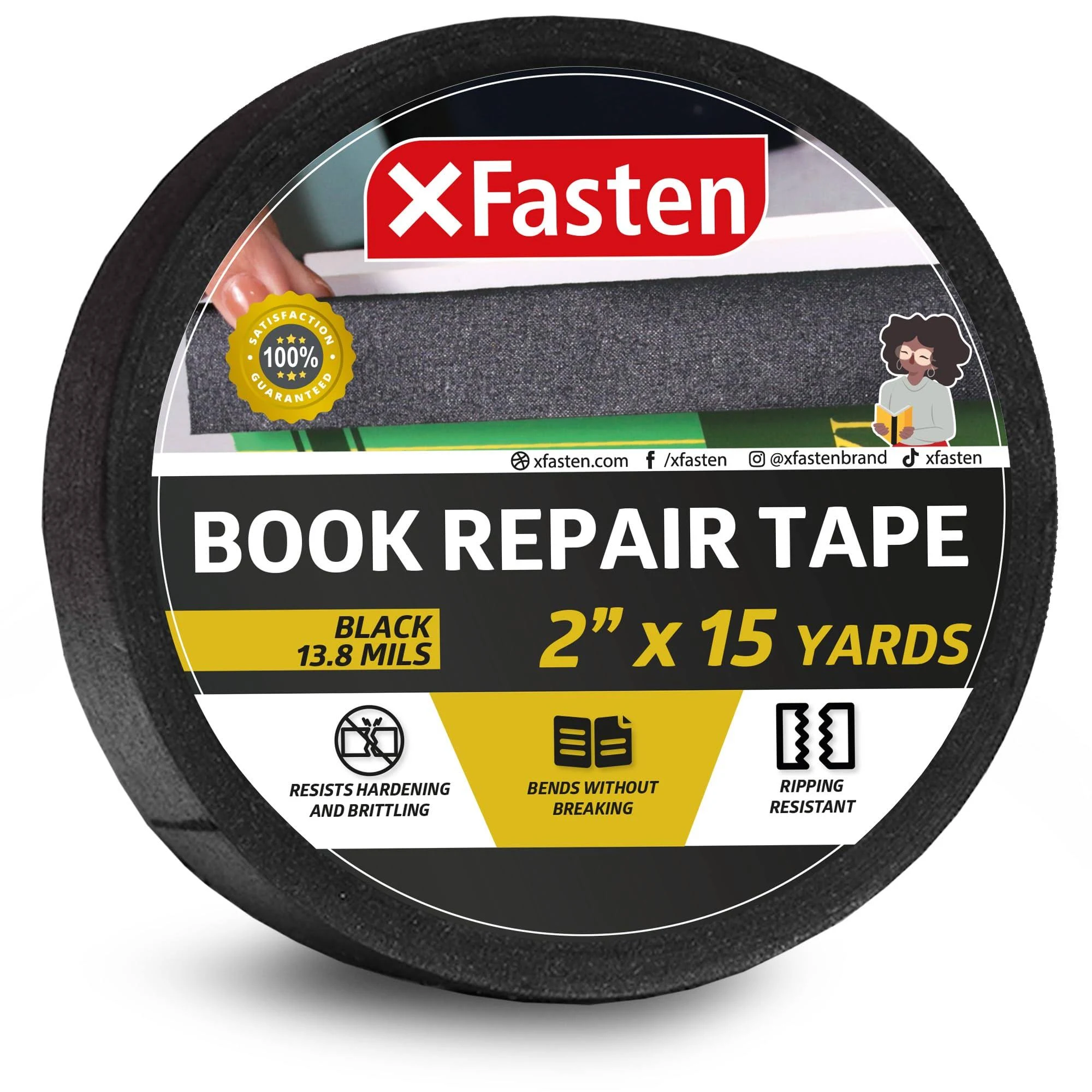 XFasten Book Binding Repair Tape, Black, 2-Inch by 15-Yard, Cloth Library Book H