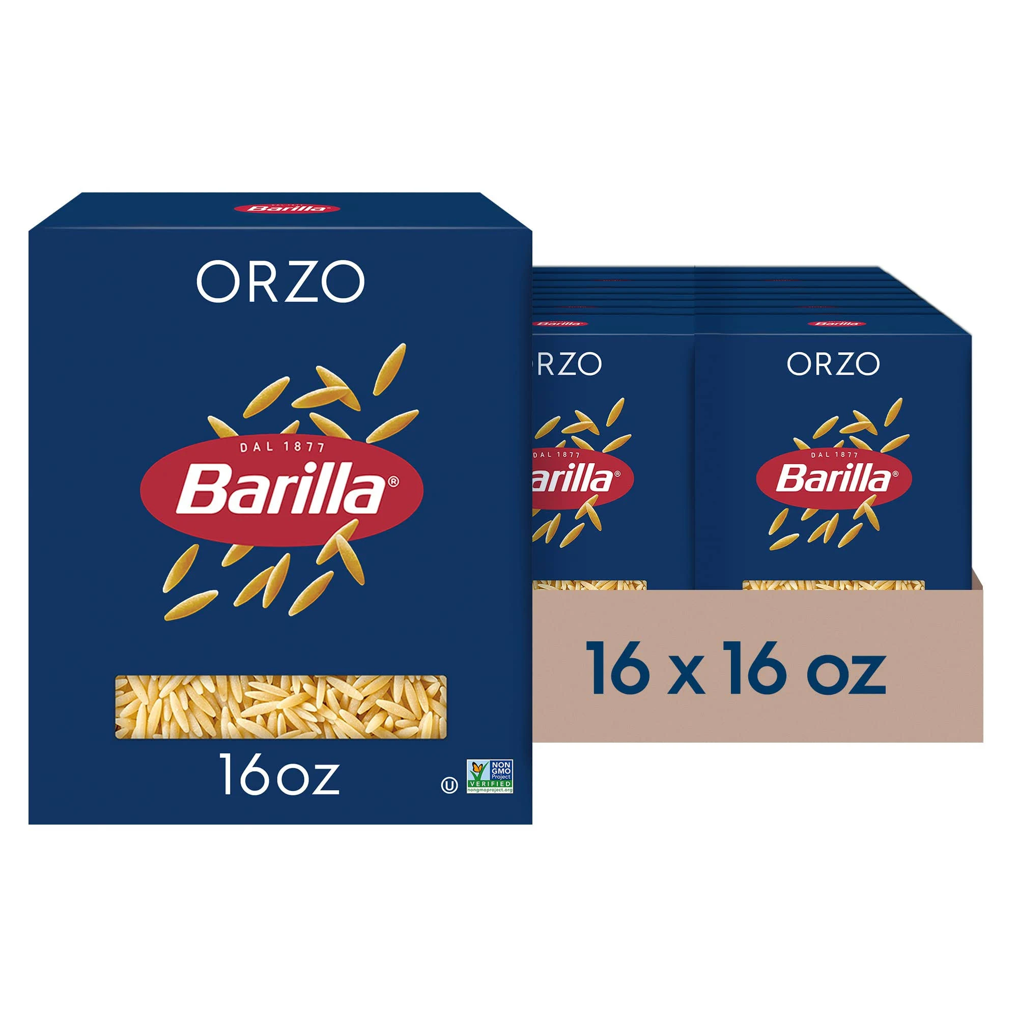 Barilla Orzo Pasta, 16 oz. Box (Pack of 16) - Non-GMO Pasta Made with Durum Whea