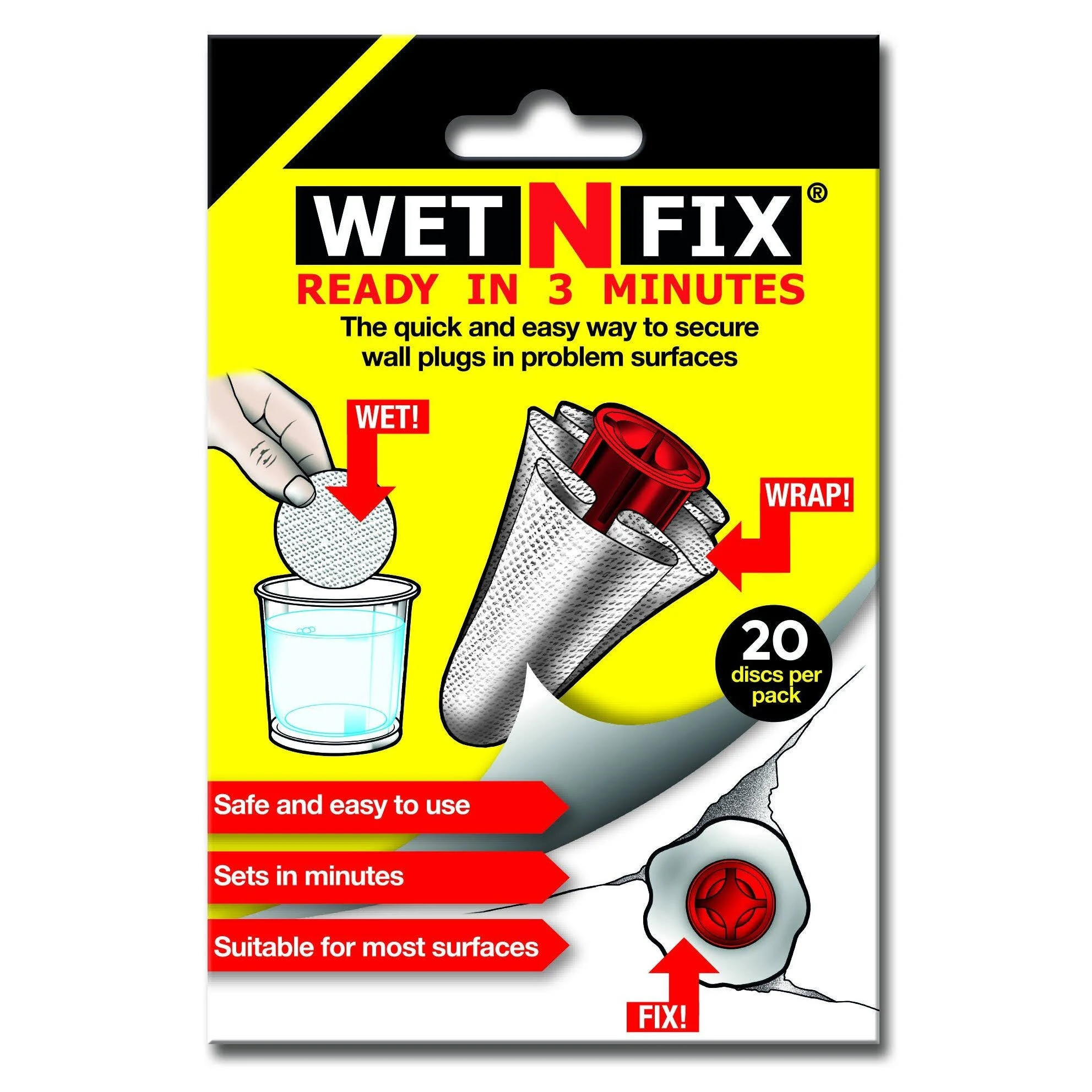 WETNFIX 20 Discs Fixing Wall Anchors Fast! Ideal for Loose Wall Fixtures Such