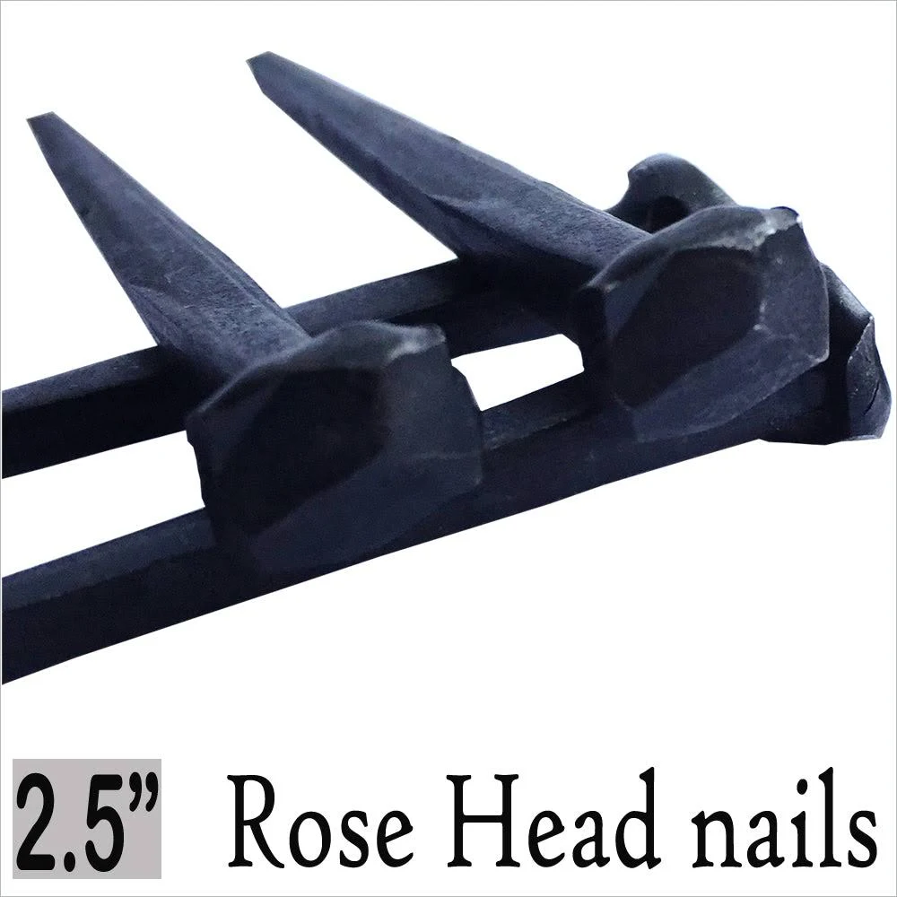 3”- Wrought Head Iron Nails – Antique Black rustic restoration accent nails for hanging furniture cabins shutters & flooring – Decorative clavos nails – Distinct wrought rose head – 3 in