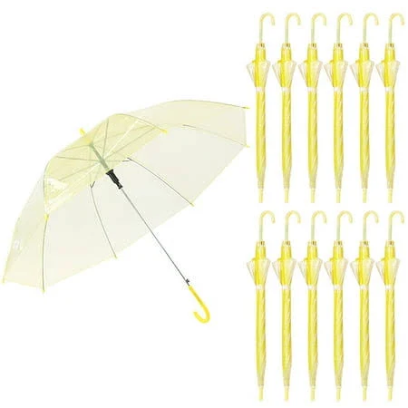 Toptie 12 Packs Transparent Yellow Stick Umbrellas Wedding, Auto Open and Windproof, Bulk Sale Umbrellas, Adult Unisex, Size: One Size