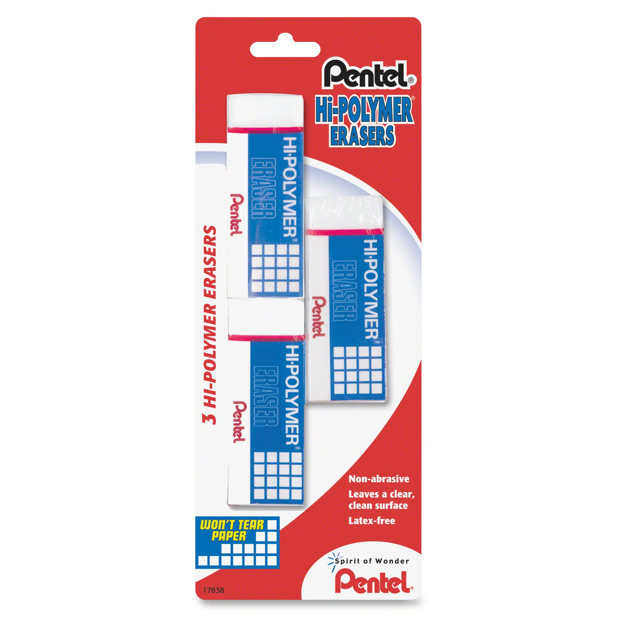 Pentel Hi-Polymer Block Eraser, Large, White, Pack of 3 (ZEH10BP3-K6)