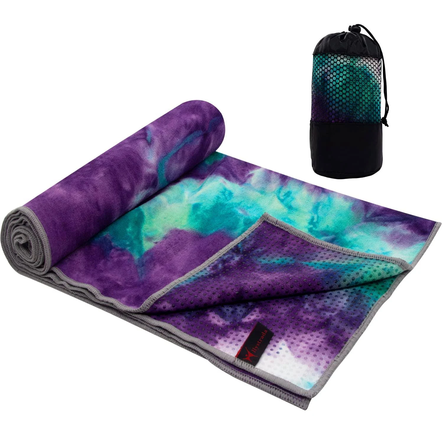 Yoga Towel - Tie-Die Textures Non-Slip Yoga Towel with Bag - Odorless and 100% Absorbent Microfiber Sweat Towel - Yoga Towel Mat for Hot Yoga, Bikram and Pilates - 24''x72'' Hot Yoga Towel