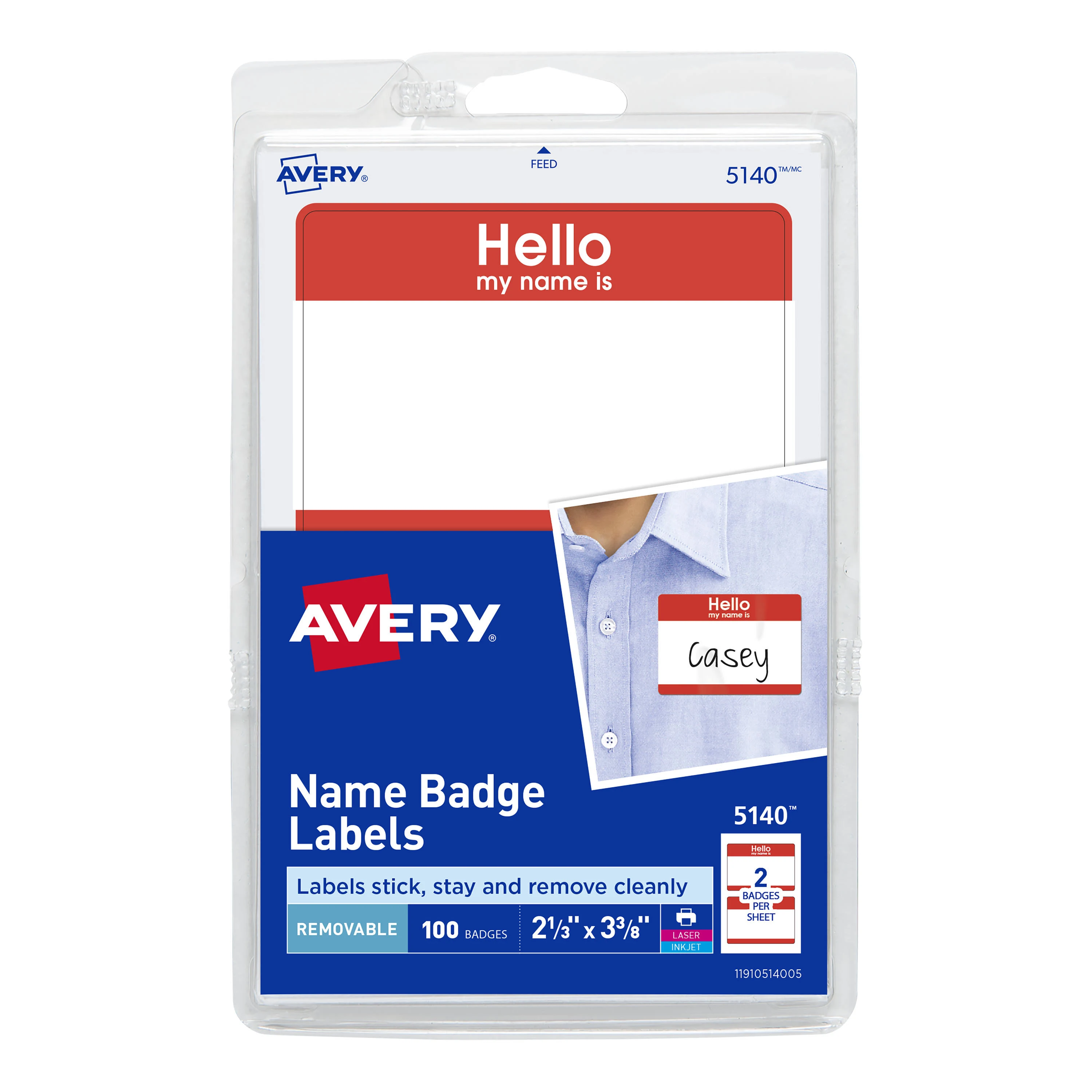 Avery(R) Hello My Name Is Adhesive Name Badge Labels, Red Border, 100 Removable Name Badges (05140) | Avery.com