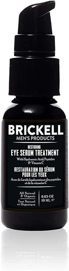 Brickell Men's Restoring Eye Serum Treatment for Men, Natural and Organic Eye Serum to Firm Wrinkles, Reduce Dark Circles, and Promote Youthful Skin 19 ml, Unscented