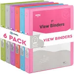 3 Ring Binder 1 inch, 1 Clear View Cover with 2 Inside Pockets Round Ring Binder, Colored School Supplies Binders, in Grey, Pink, Blue, Purple, Green