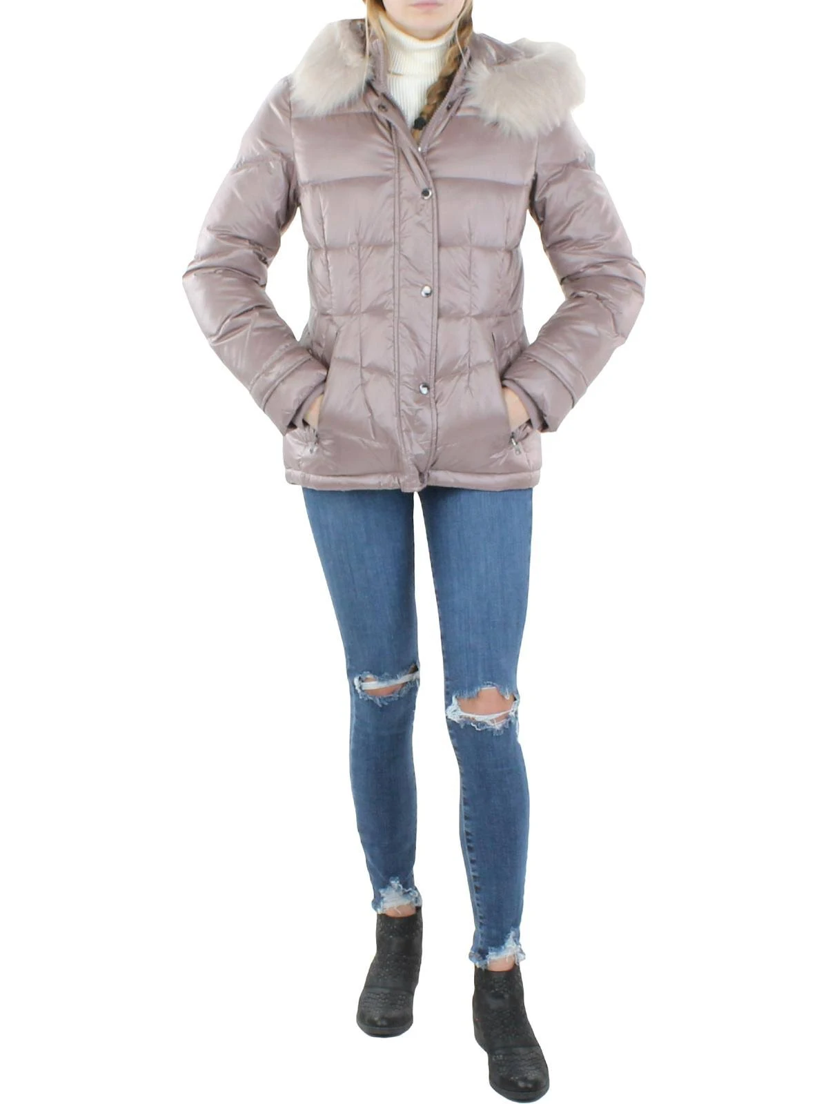 Womens Down Faux Fur Puffer Jacket