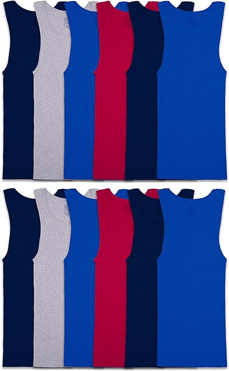 Fruit of the Loom Men's Tag-Free Tank A-Shirt, 12 Pack-Assorted Colors, Small