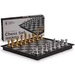 Magnetic Travel Chess Set Portable Metallic Silver Gold Board Case US