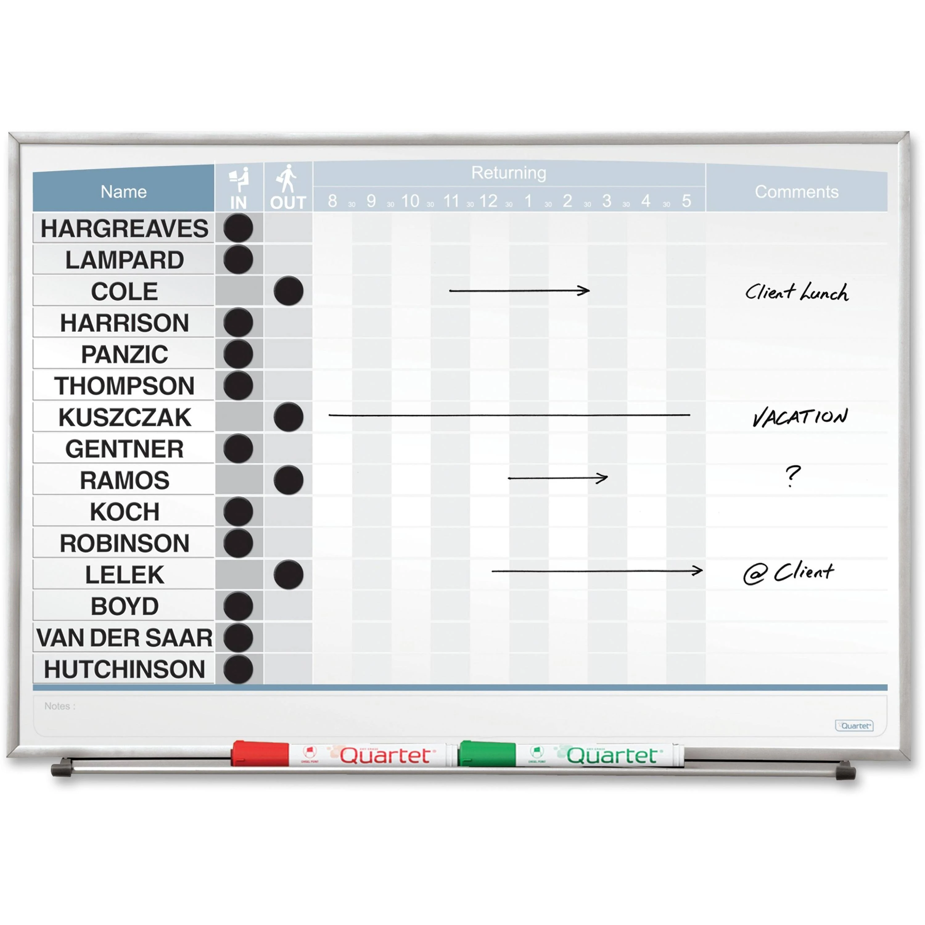 Quartet Matrix In/out Board - 16&#034; Height X 23&#034; Width - White Steel Surface -