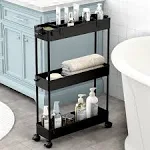 Slim Storage Cart3 Tier Bathroom Rolling Slide Out Utility Cart Mobile Shelving 