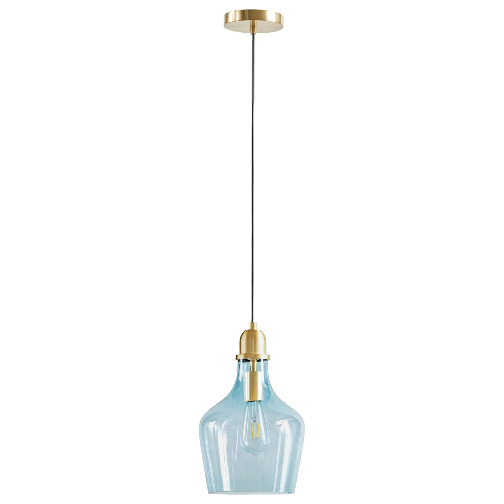 Hampton Hill - Auburn Bell Shaped Glass Pendant - Gold/Blue