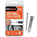 E-Z Ancor 25220 Toggle-Lock Self-Drilling Drywall Anchors, 100 lb, 10-Count