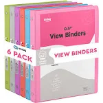 3 Slant D-Ring Binder 2 Inch Binder, 2 in Clear View Cover w/ 2 Inside Pockets Binder, Heavy Duty Colored School Supplies Binders in Grey, Blue, Pink, Red, Green, Purple, Multicolor (6 PC) – by Enday