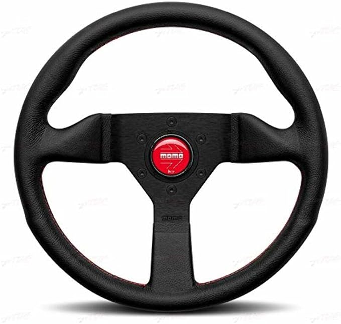 Momo MCL32BK3B - Montecarlo Steering Wheel 320 mm - Black Leather/Red Stitch/Black Spokes