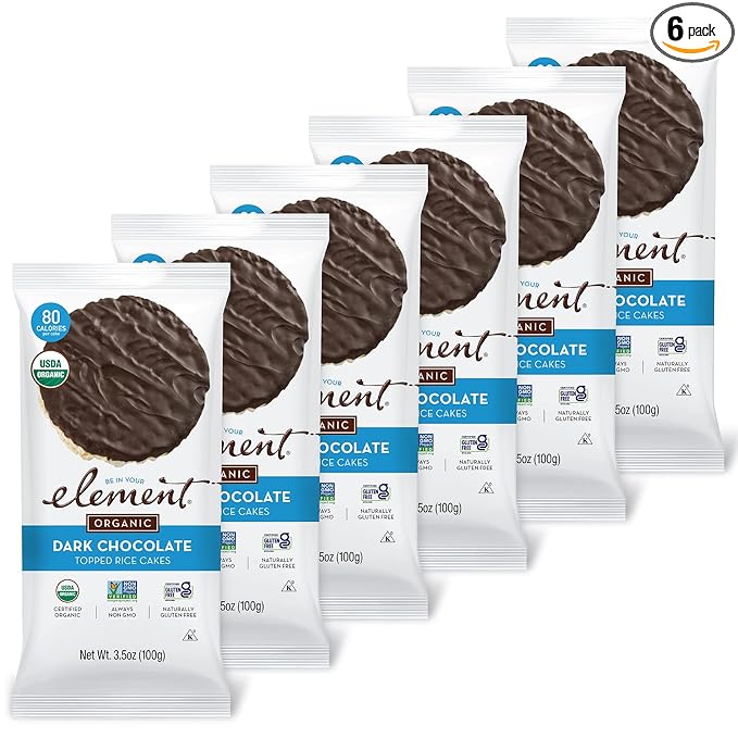 Element Snacks - Dark Chocolate Topped Rice Cakes (Pack of 6), All-Natural Rice, Organic Healthy Snacks for Kids or Adults, Non GMO, Certified Gluten-Free and Kosher