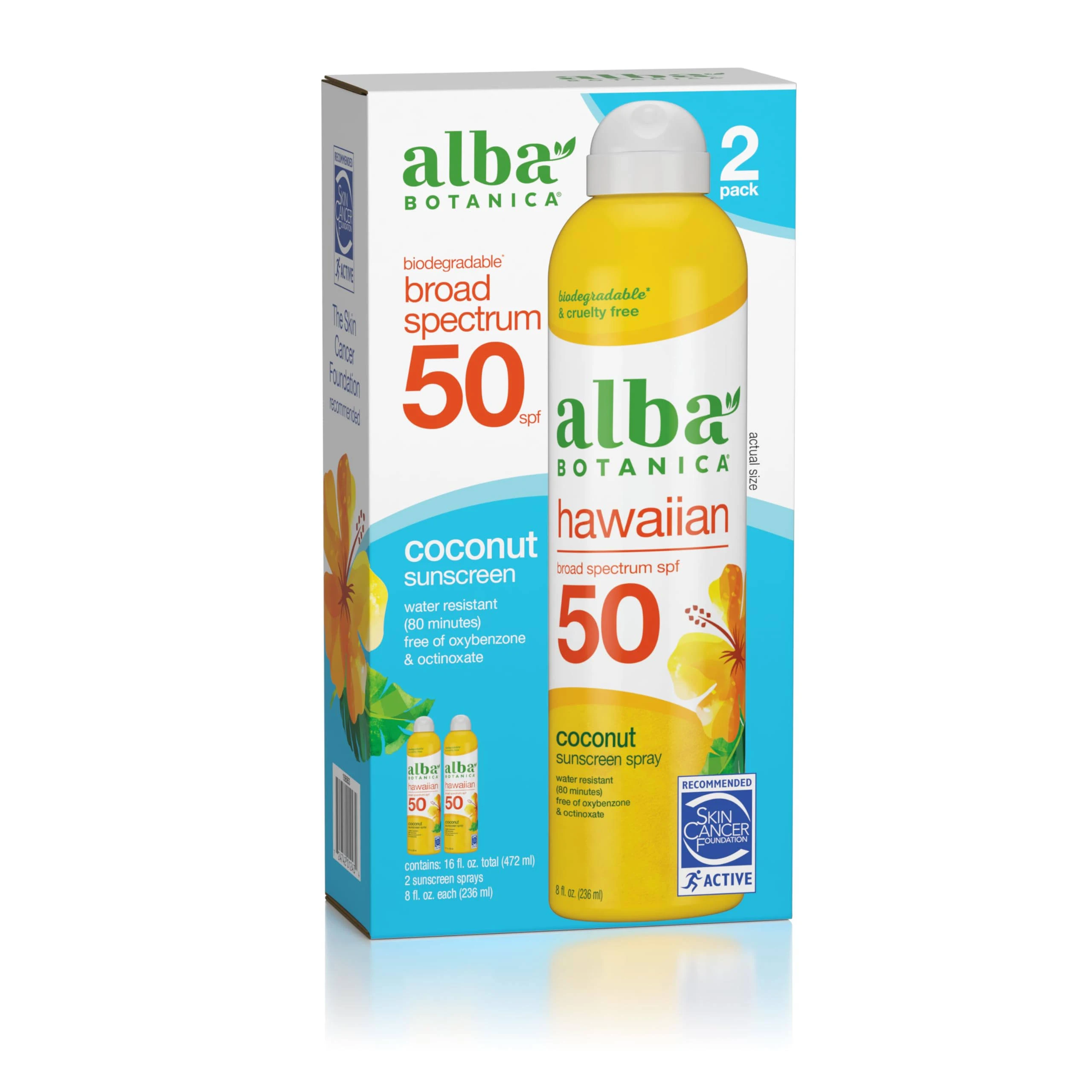 Alba Botanica Hawaiian Sunscreen Spray SPF 50 8 oz, 2-Pack