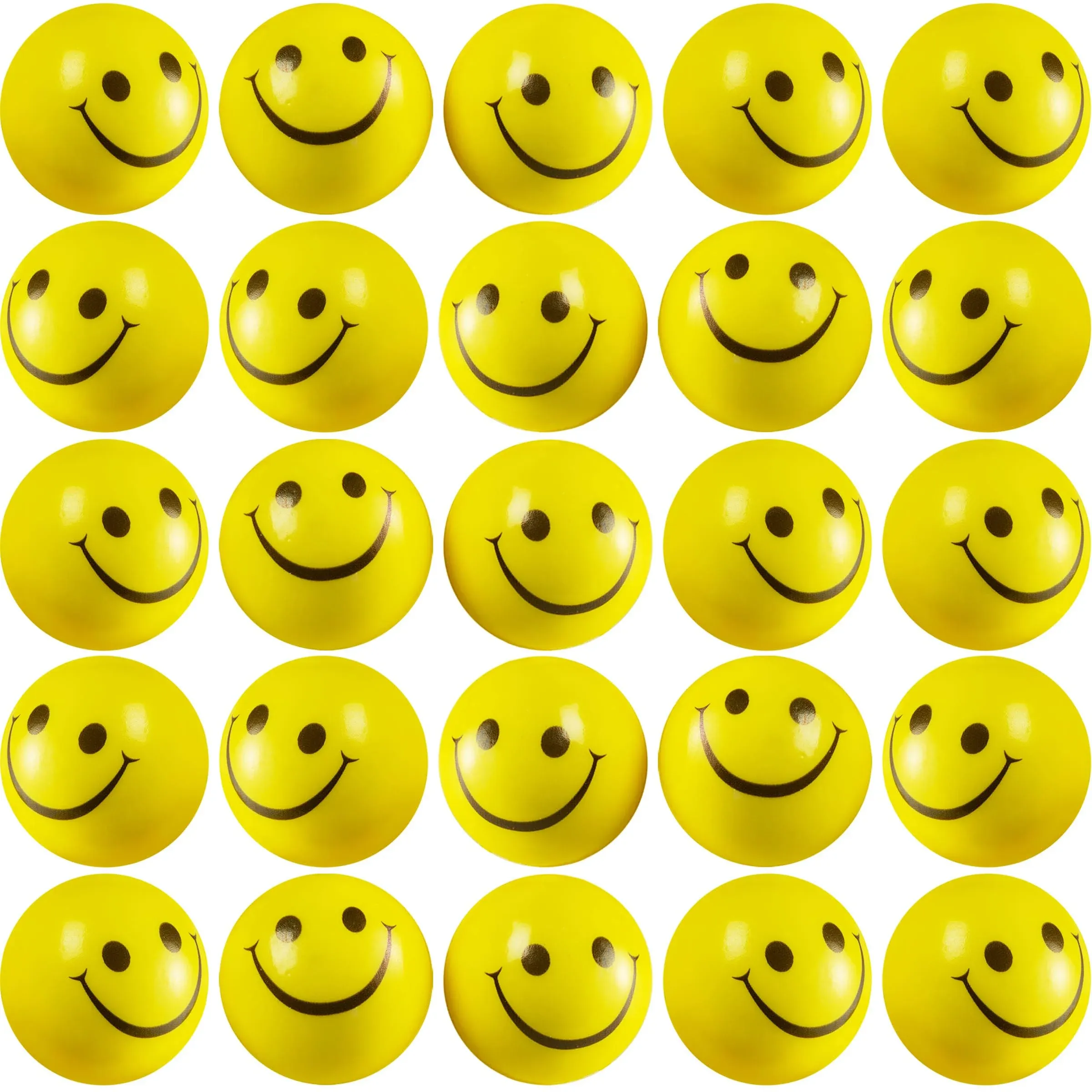 Smile Face Squeeze Balls (24 Pcs Bulk) for Kids and Adults, 2 inch Mini Yellow Fun Happy Face Stress Anxiety Relief Ball