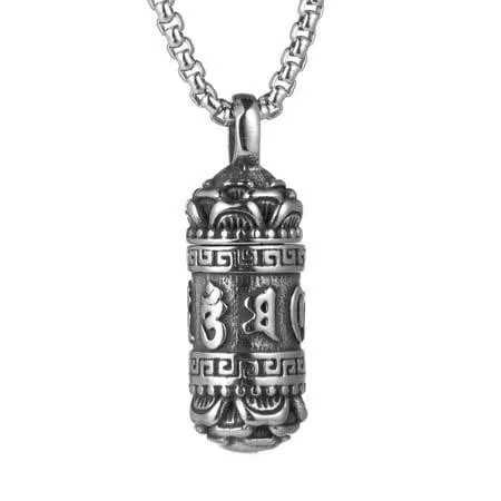 HZMAN Tibetan Buddhism Meditation Stainless Steel Pendant Commemorative Cremation Ashes Pill Cylinder Container Necklace 22+2 Inch Chain