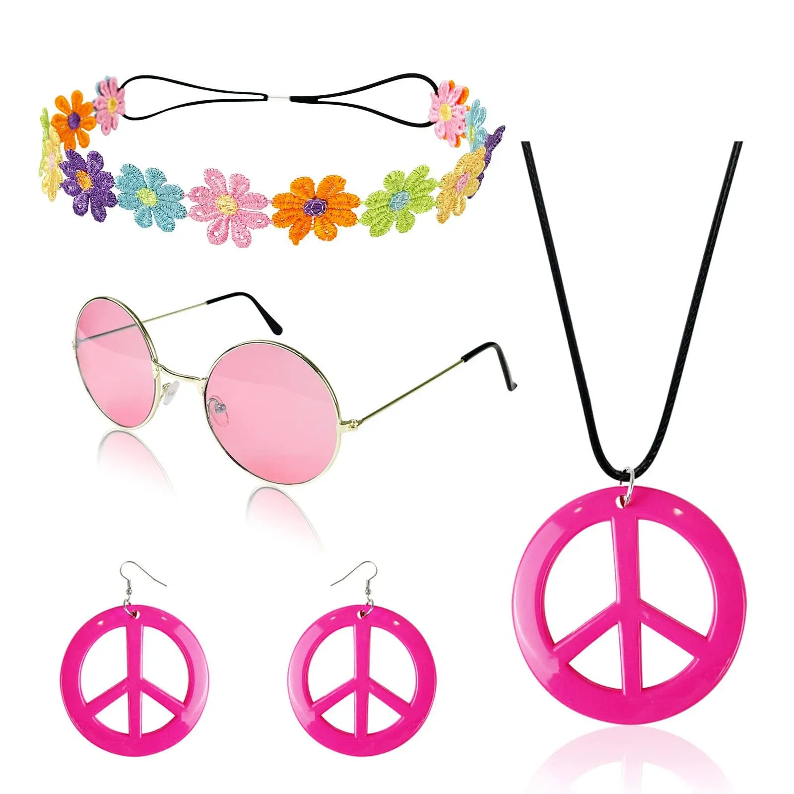 Hippie Costume Set Includes Peace Sign Necklace and Earrings Peace and Love