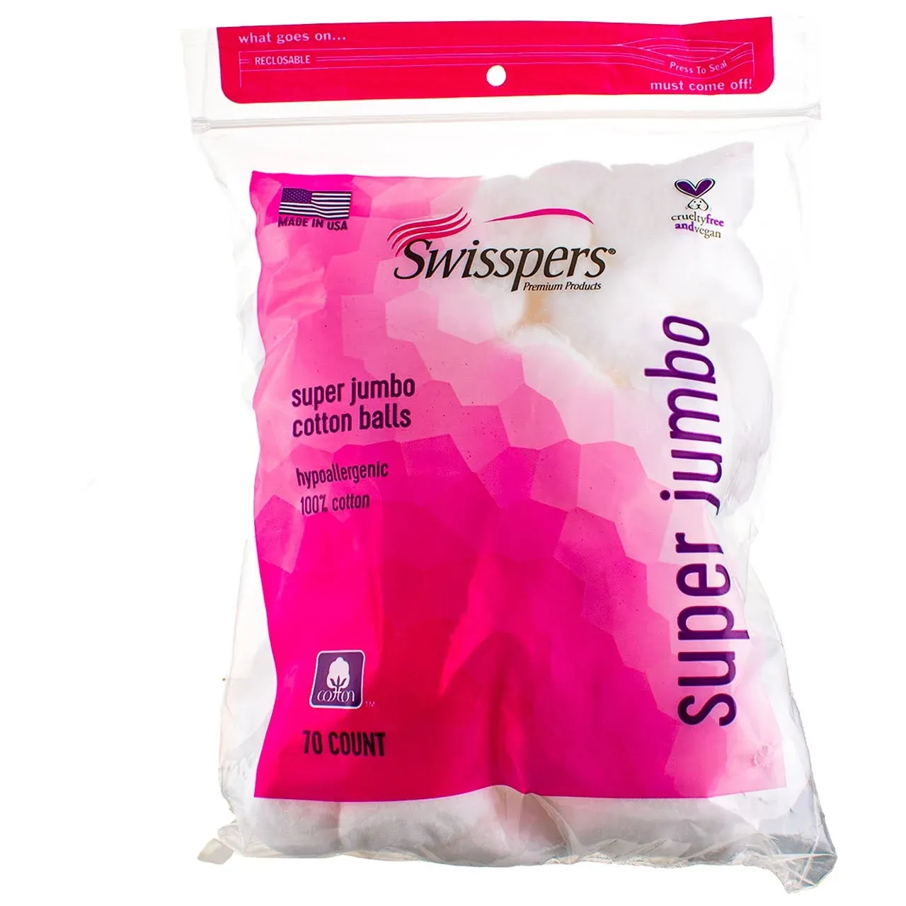 Swisspers Super Jumbo Cotton Balls, 100% Cotton, 70 ea (Pack of 4)