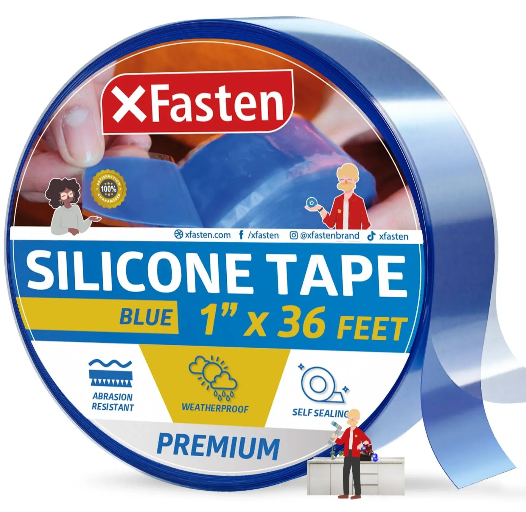 XFasten Silicone Tape | 1 Inch x 36 Foot | Blue