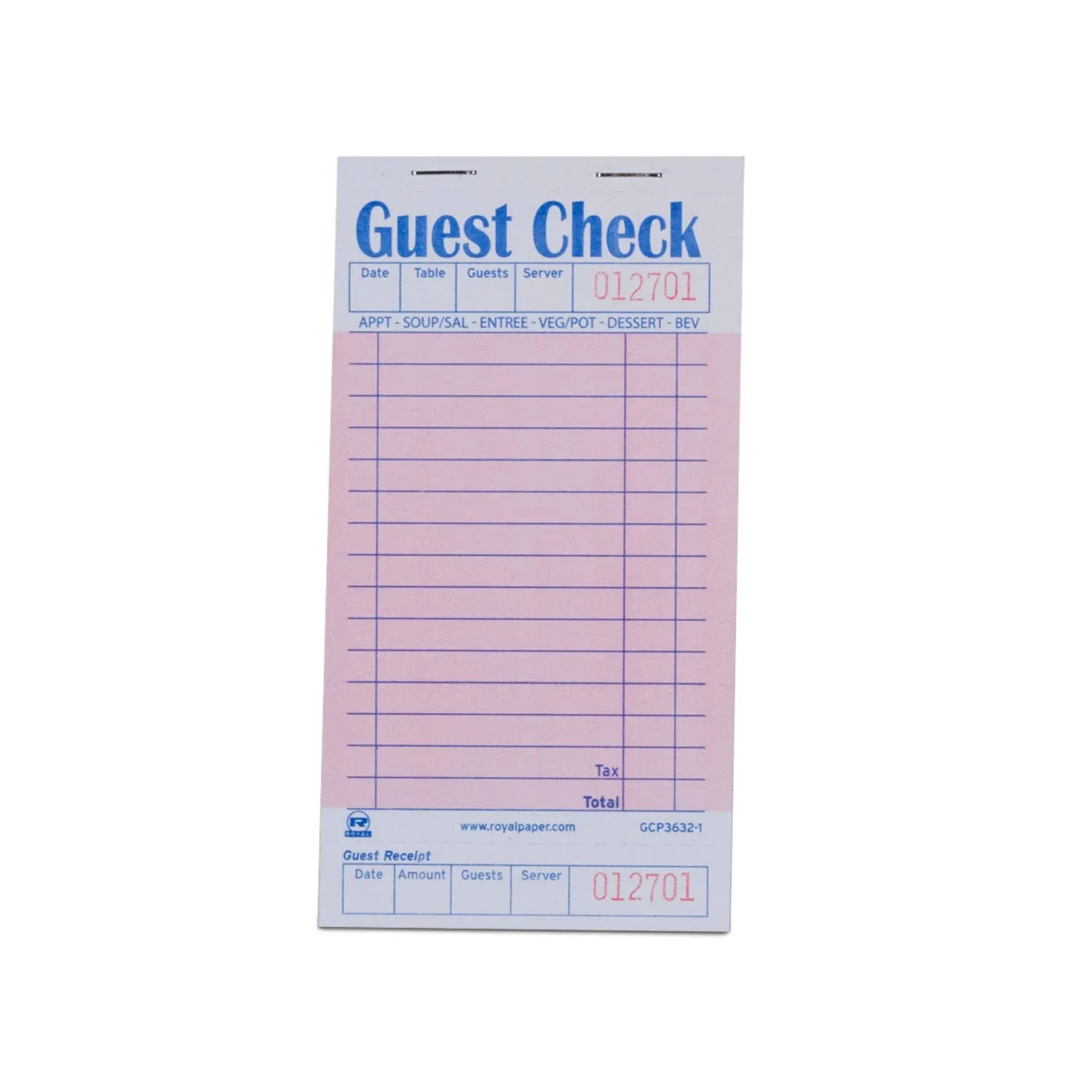 AmerCare Royal Pink Guest Check Paper Receipt Book, Carbonless Order Book with 15 Lines, 1 Part Booked, Case of 50 Server Notepad Books