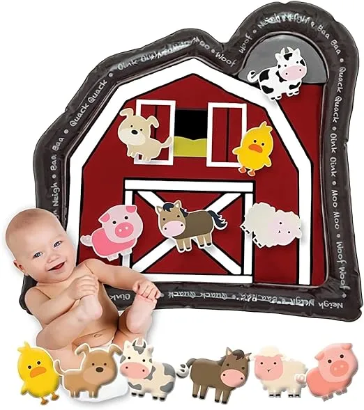 Lala Lou Kids Tummy Time Mat Premium Inflatable Big Red Barn Farmer Toy Tummy ...