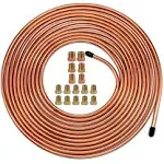 25 ft 3/16 Copper Coated Brake Line Kit Complete Replacement Brake or Fuel Tubing (Includes 16 Fittings), Easy to hand bend (.028) Wall Thickness, SAE Thread, Rust Proof