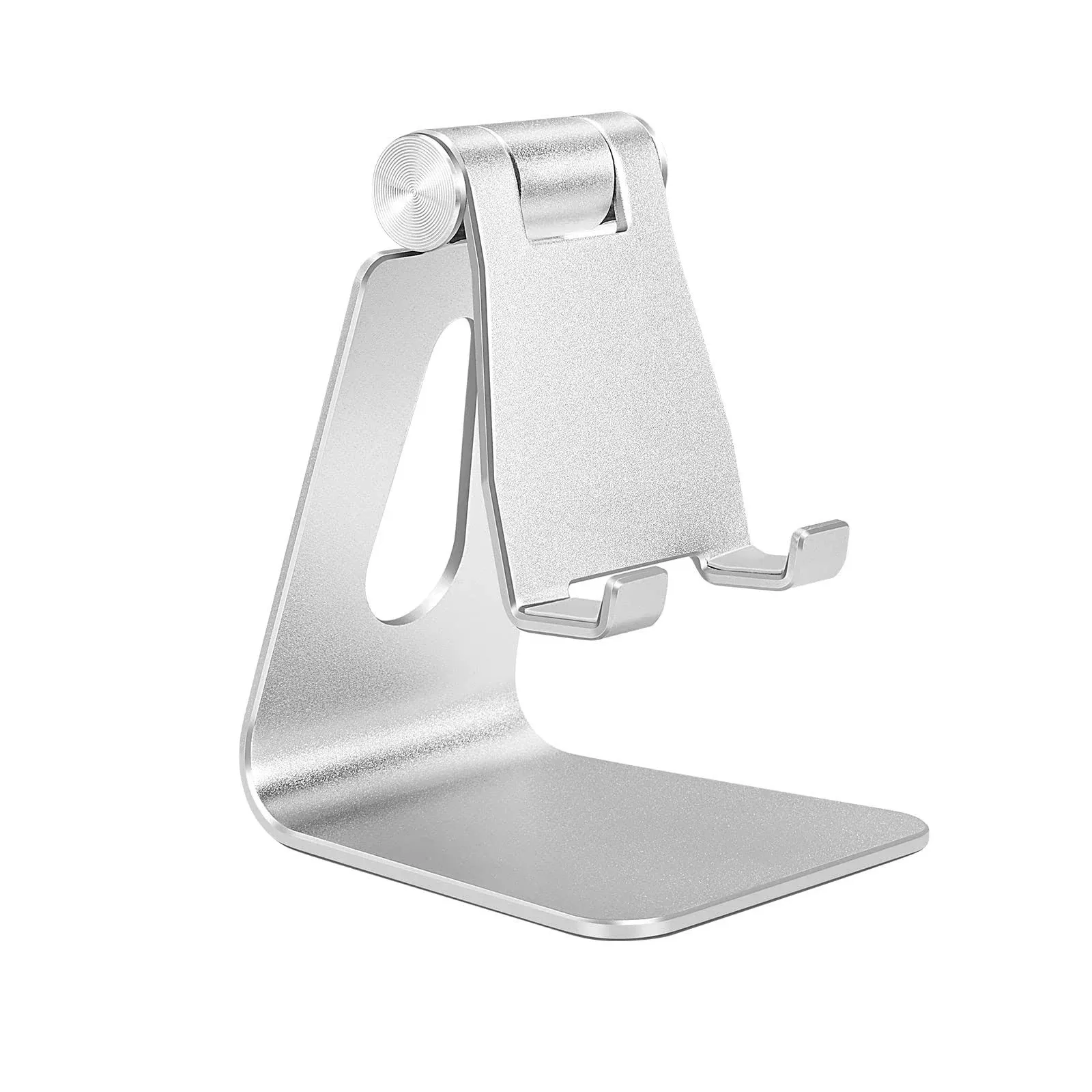 Silver Foldable Aluminum Alloy Cell Phone Holder,Tabletop Metal Phone Stand with Adjustable Angle by Swivel Axis,Smartphone Cradle