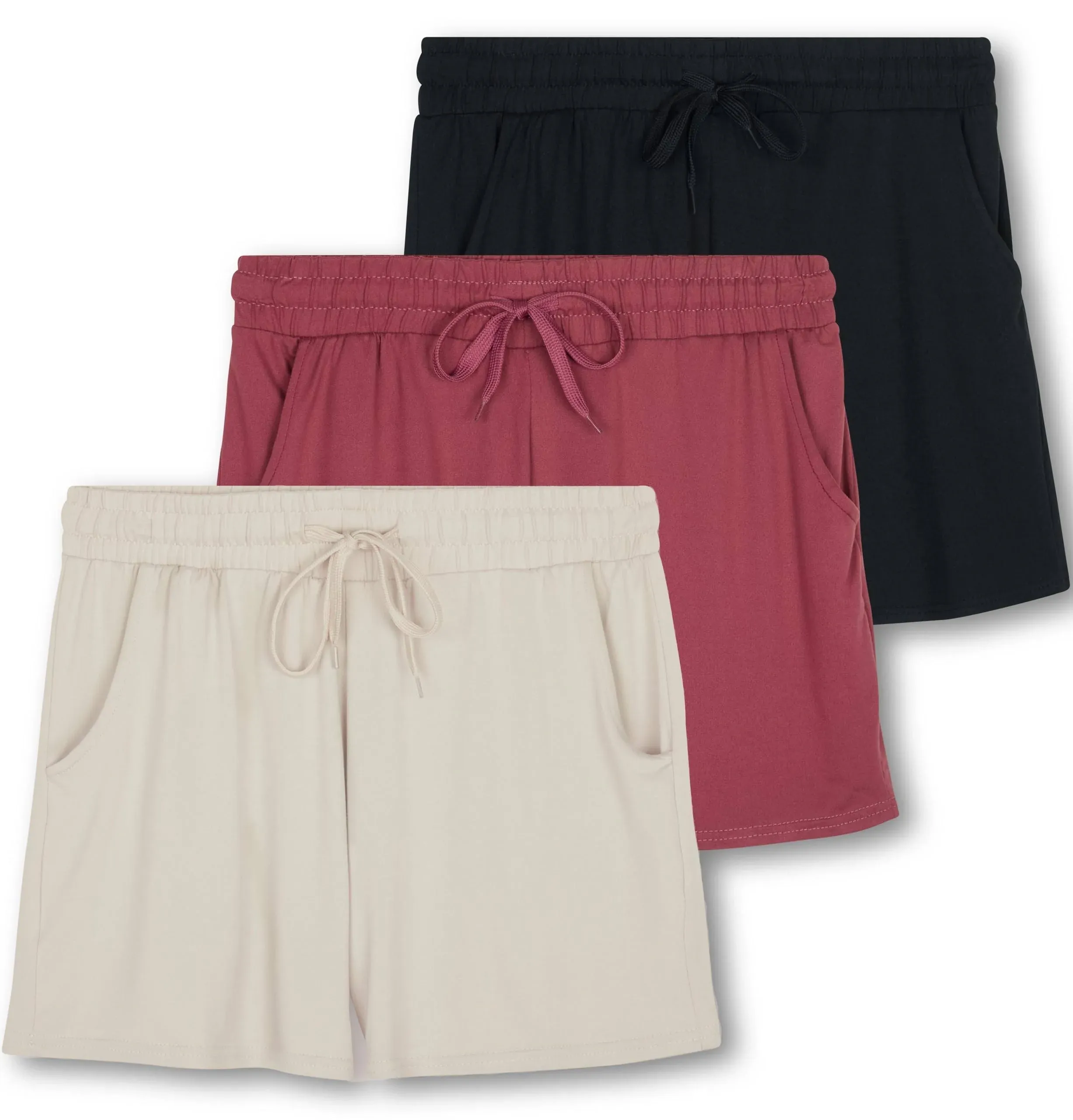 Real Essentials 3 Pack: Girl's Lounge Soft Comfy Shorts with Drawstring - Yoga ...