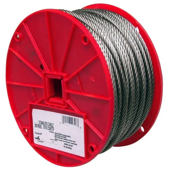 Campbell Chain Electro-Polish Stainless Steel 3/32 in. Dia. x 250 ft. L Cable