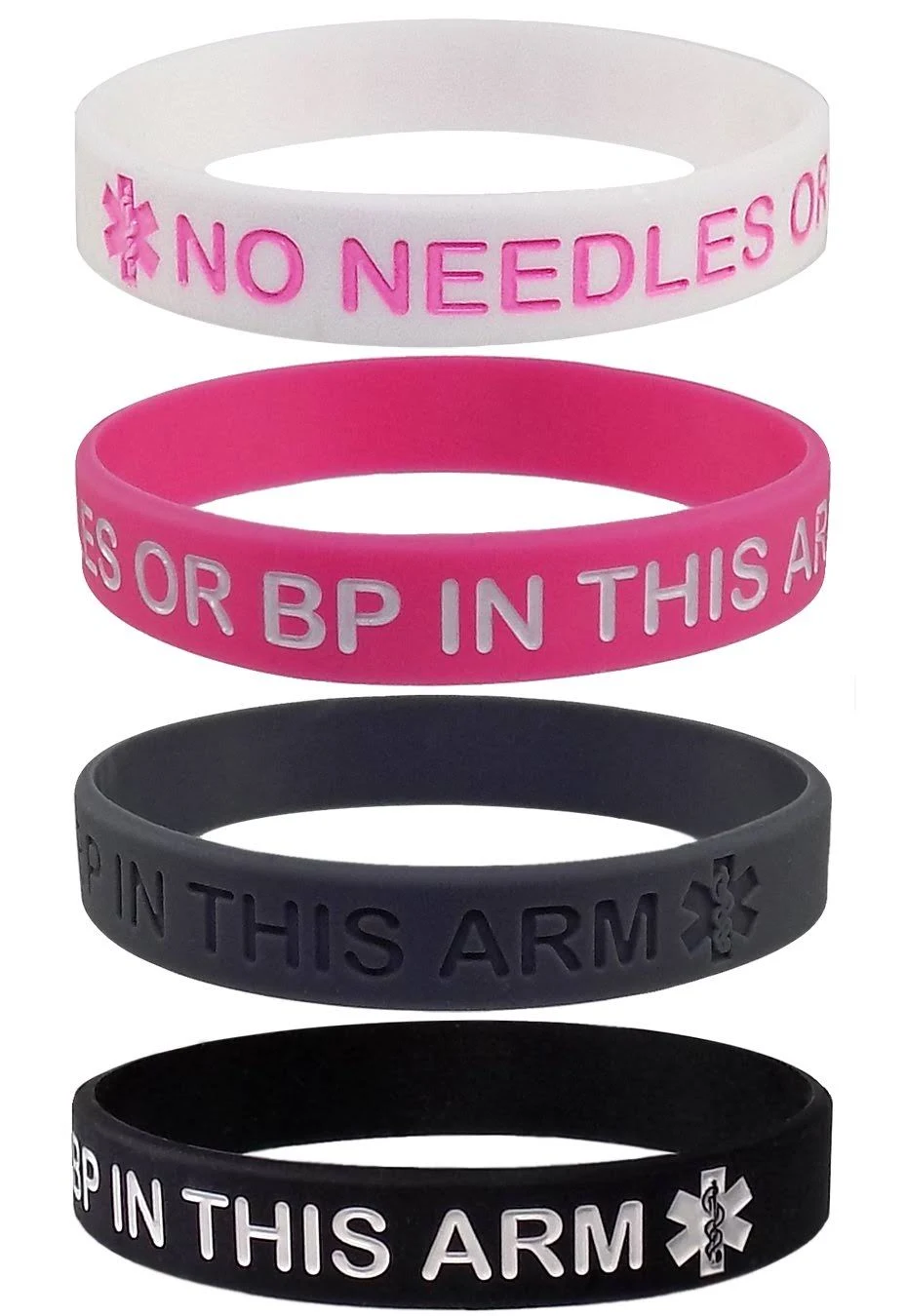 Lymphedema Alert NO NEEDLES OR BP IN THIS ARM Silicone Bracelet Wristbands