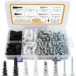 300 PCS Dry Wall Anchors, Self Drilling Wall Anchors and Screws for Drywall, Sheetrock, Hollow Door, Plaster Wall, Wall Anchors and Screws for Drywall with Organizer Box