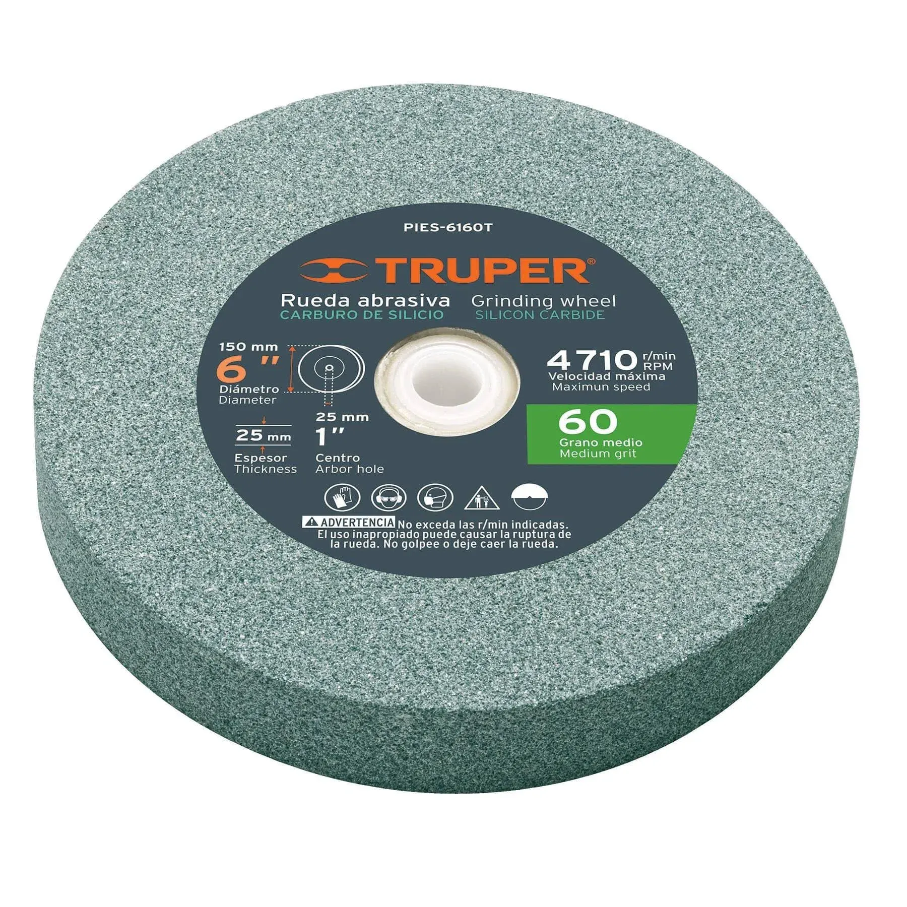 TRUPER PIES-6160T 6" Silicon Carbide Bench Grinding Wheels. Grit=60, Thickness=1", Drill=1". 1 Pack