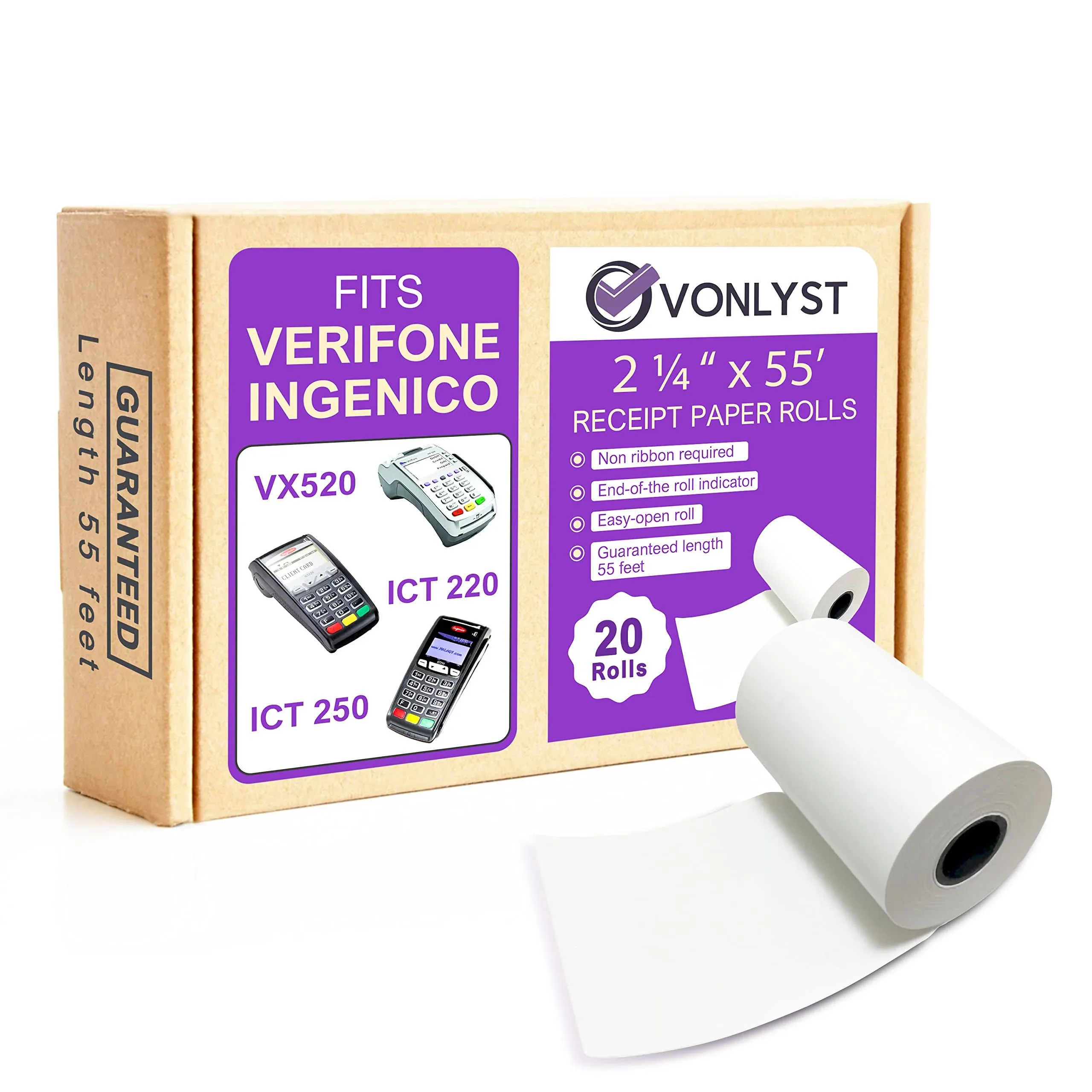 Thermal Paper Roll 2 1/4 x 55 for Verifone Vx520 Ingenico ICT220 ICT250 FD400 (20 rolls)