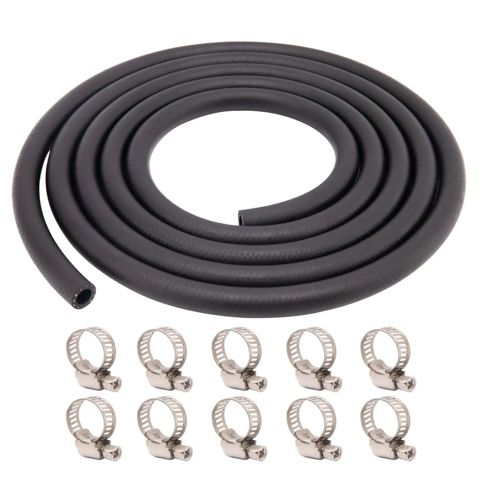 Fuel Line 3/8 Inch ID NBR Fuel Line Hose 10 Feet 6AN Push on Hose 5/8 Inch OD with 10 Clamps for Small Engines