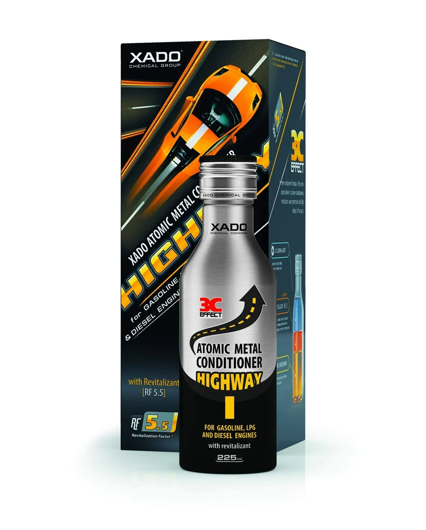 XADO Highway - Oil Additive for Car Engine - High-Mileage Motor Revitalizant Restore Treatment - for Gasoline, Diesel and LPG Engines, Worn Metal Parts Repair - Atomic Metal Conditioner (Bottle 7.5oz)