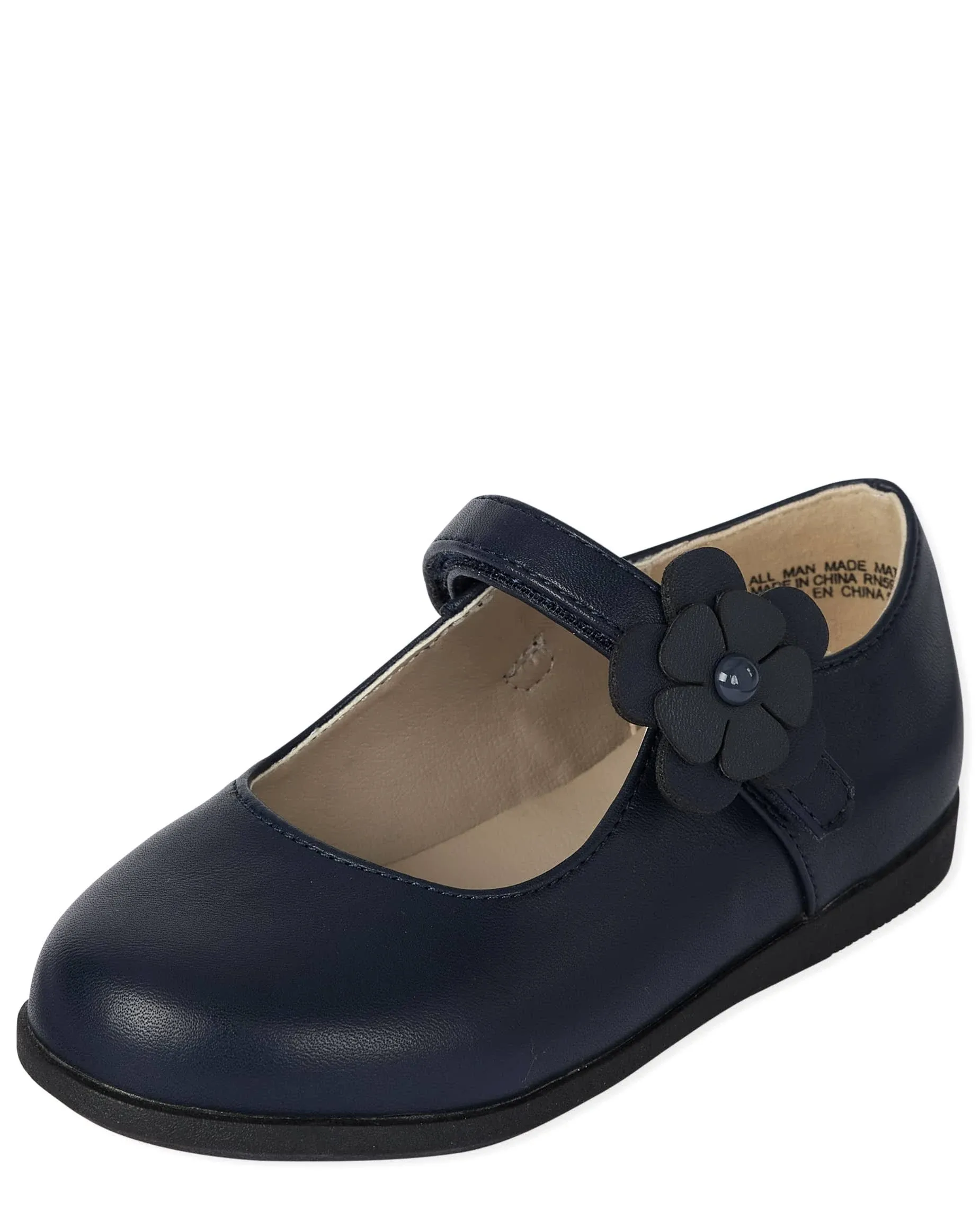 The Children's Place Girls and Toddler Closed Toe Maryjane Mary Jane Flat, Navy Flower, 9 Toddler US