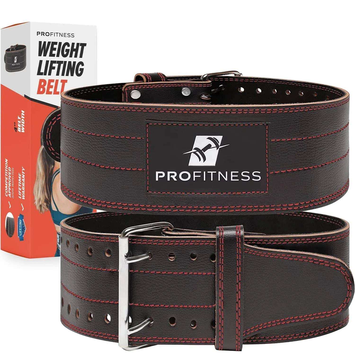 ProFitness Weight Lifting Belt (5mm Thick) - Leather Weight Lifting Belt for Women & Men - Functional Support Weight Belt - Gym Belt for Weightlifting, Powerlifting & Deadlifts | Adjustable Weightlifting Belt