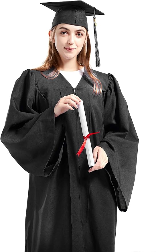 Graduation Cap Gown 2024 Year Charm for College High School Graduates 57" (Fit 6'0"~6'2") Black