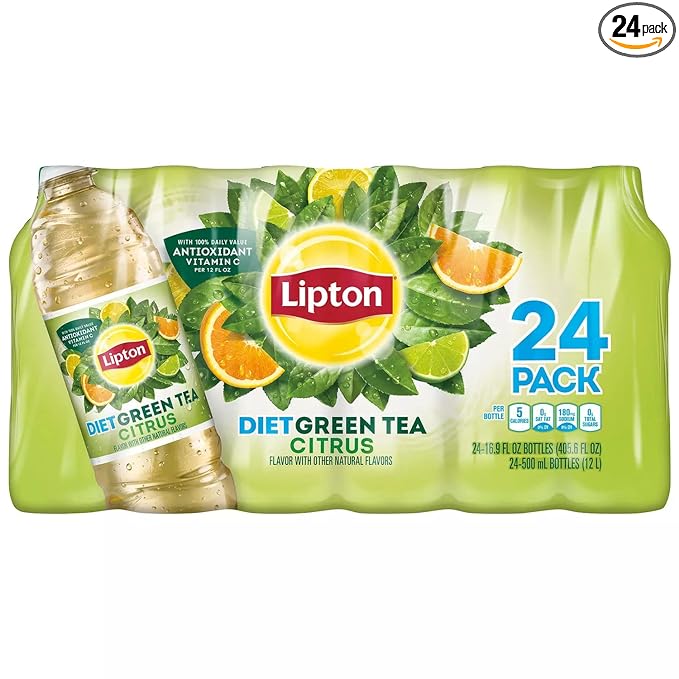 Diet Green Iced Tea - Citrus Flavor With Other Natural Flavors - With 100% Daily Value Antioxidant Vitamin C Per 12 Fl Oz, 24-500 ml Bottles - 1 Pack