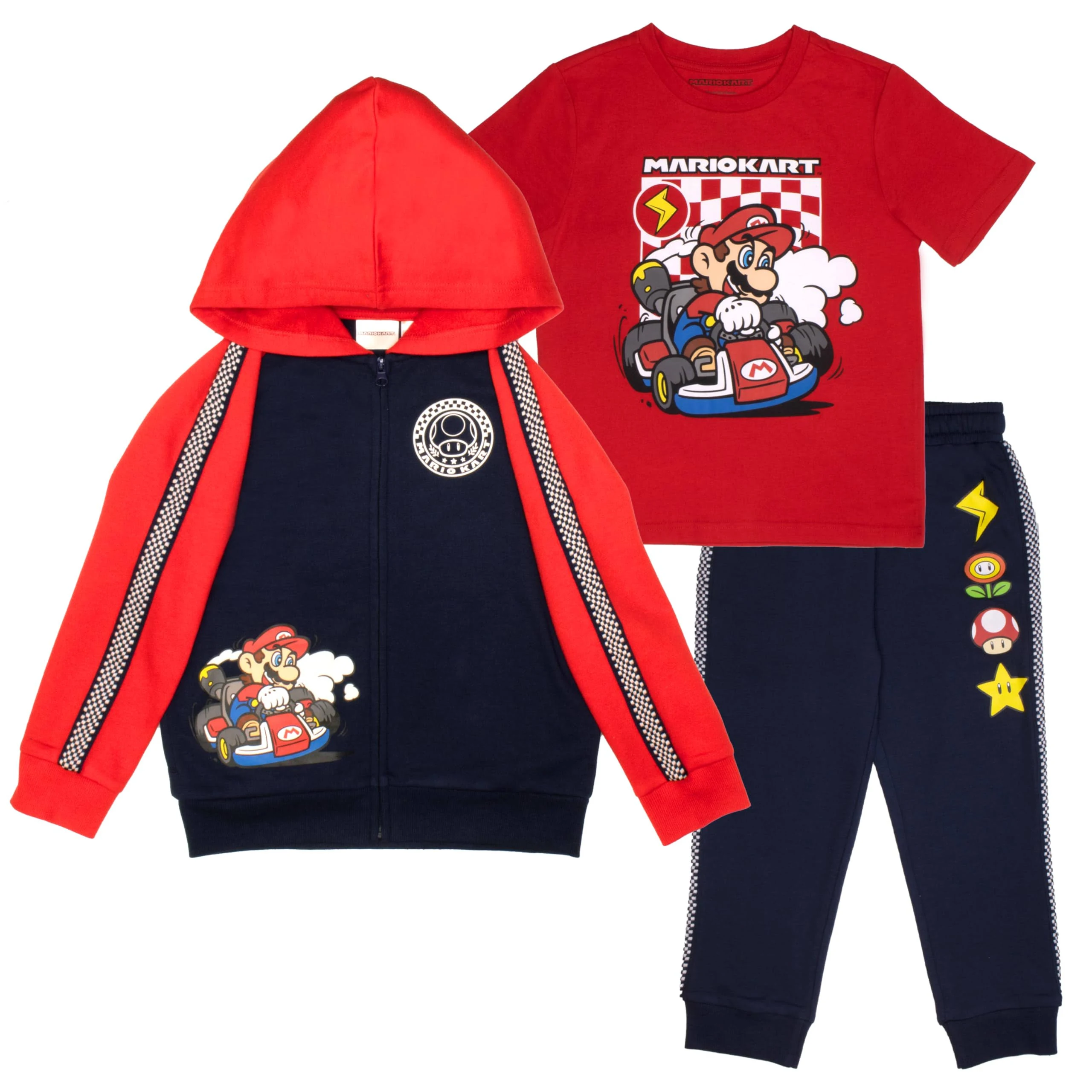 Nintendo Super Mario Video Game 3-Piece Set Boys Short Sleeve T-Shirt, Zip Up ...