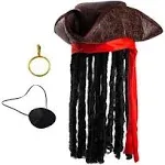 Tigerdoe Men's Tricorn Pirate Hat with Dreadlocks (3-Piece Set)