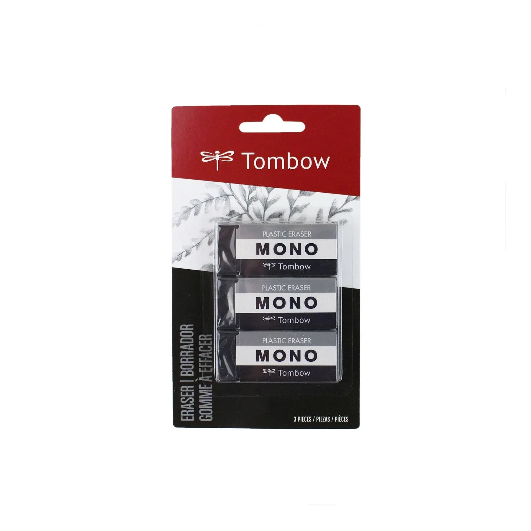 Tombow 57330 MONO Black Eraser, Medium, 3-Pack. Cleanly Removes Marks Without Damaging Paper